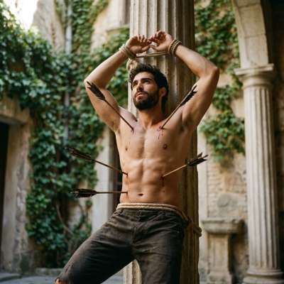 Check out this stunning shot of a guy tied to a pillar like a modern-day Saint Sebastian. Pure art and raw beauty in one...