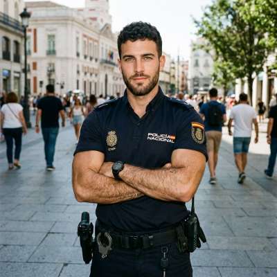 A Spanish policeman smiles. #malebeauty #street #police