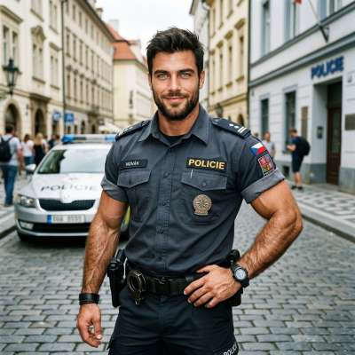 A Czech policeman smiles. #malebeauty #street #police