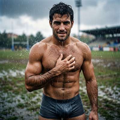 Every drop of rain on his skin just makes him more irresistible. Rain or shine, the beauty of a man in his element is...