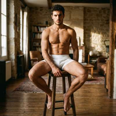 Every inch of him is pure art. Confidence never looked this good. #malebeauty #library #underwear #studio