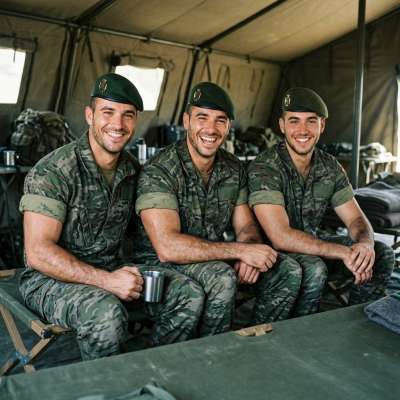 Celebrate the strength and beauty of masculinity with these three stunning soldiers. Every uniform, every smile, a...