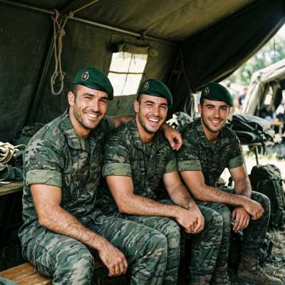 Every uniform hides a masterpiece. Three smiles that could melt even the toughest armor. #malebeauty #military