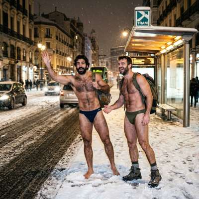 Every step in the snow, every flex in the cold—nature’s runway is calling. Two gods defy the winter in nothing but...