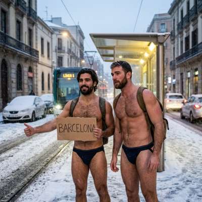 Every step in the snow, every curve in the jockstrap—nature’s most stunning canvas. 🏔️❄️ #street #snow #underwear