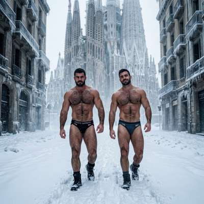 Frosty streets, hot bodies—nothing beats the contrast. Two kings owning the cold in nothing but jockstraps. Pure art. 🔥...