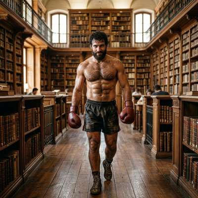 Every step is a knockout. A modern warrior in a timeless library. Beauty has no limits. #library #athlete