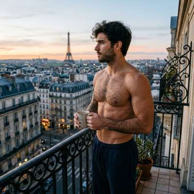 Morning in Paris with a view that’s as stunning as the man enjoying it. 🥖☕️ Who needs a filter when the scenery is this...