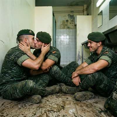 Hot. Two soldiers sharing a tender kiss in uniform. Pure strength meets passion. Celebrating love in every shade. #military...