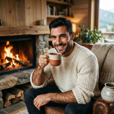 Sipping hot chocolate by the fire, every sip feels like a warm embrace. 🔥 Who needs more than this view and a perfect cup?...