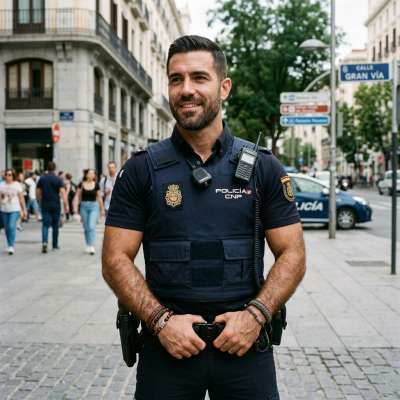 Hot cop alert! 🔥 That Spanish smile could melt even the coldest heart. Who needs a knight when you've got this kind of...