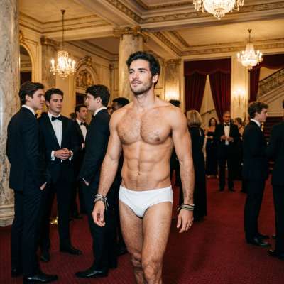 Every evening at the opera house, confidence walks in just in boxers. Pure art in motion. #antiquity #underwear #suit