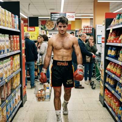 Every step, every flex—perfection walks into the supermarket. 🥊🔥 #malebeauty #kitchen #athlete #underwear