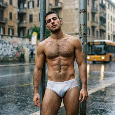 Every man looks stunning when he owns his confidence—even in the rain. #street #underwear #wet