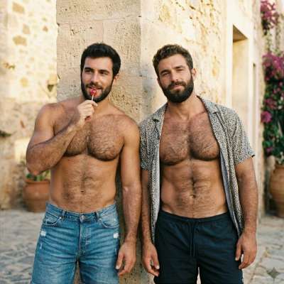 Fur meets flavor as this hunk savors every lick of his lollipop. Pure masculine indulgence at its finest. #couple #street