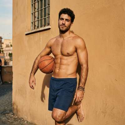 Every dribble, every flex—this shot captures pure athletic confidence. Celebrate the beauty of the male form in motion....