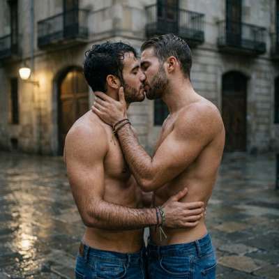 Two hot guys locking lips on a city street—pure fire! 🔥 Who’s your favorite couple to follow? #street #couple #kiss