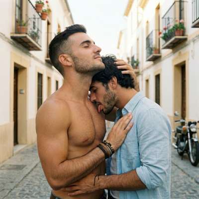 Fierce love in the streets—two gorgeous men lost in each other’s arms. The world fades when beauty like this takes over....