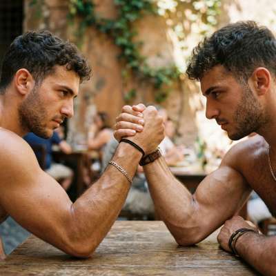 Ready to flex those muscles? Nothing beats the raw power of a good arm wrestle between two gorgeous guys. 💪🔥 #malebeauty...