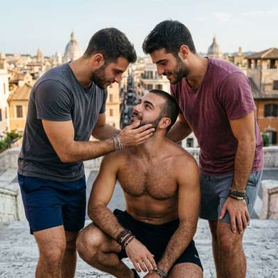Every touch, every glance—pure art. Three men lost in a moment of tender beauty. The kind that makes hearts race and eyes...