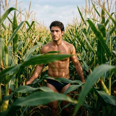 Every step through golden wheat feels like art. The way light dances on his skin? Pure poetry. 🌾🔥 #nature #underwear