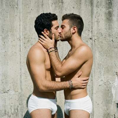 Check out these two gorgeous guys in just their underwear, lost in a passionate kiss. Pure fire! 🔥💋 #couple #underwear #kiss...