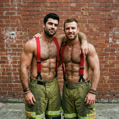 Hot firefighters in action—strength meets passion. 🔥💙 #firefighter #couple #street
