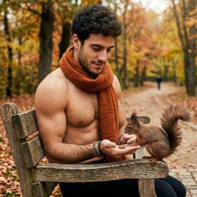 Every autumn, nature reminds us that beauty comes in every form. Watching a shirtless guy feed a squirrel is pure art....