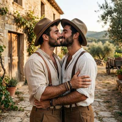 Two men share a passionate kiss, proving love knows no boundaries. Celebrate the beauty of connection and resilience in...