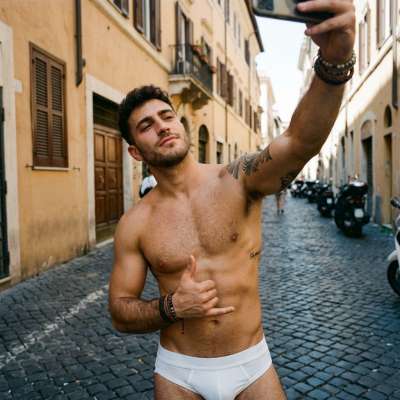 Capturing the essence of bold masculinity, this selfie in a jockstrap on the street is pure street style fire. 🔥📸 #street...