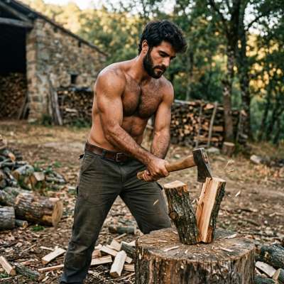Ripped and hairy, nothing beats the raw power of a man splitting wood. 🔥💪 #nature #hairy #worker
