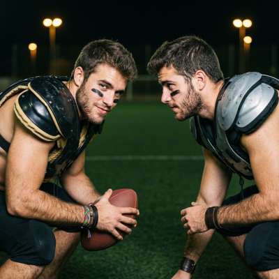 Check out these two stunning athletes locking eyes before the game. Pure intensity and masculine beauty on full display....