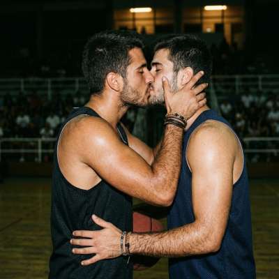 Two basketball players share a passionate moment on the court. Pure chemistry, unfiltered love. #athlete #couple #kiss