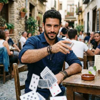 Every time he tosses those cards, the room stops. Pure magic in motion. #malebeauty #street