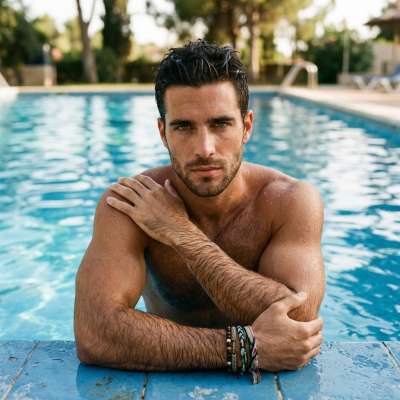 Every dip in the pool highlights his glow—nature’s masterpiece in motion. #pool #hairy