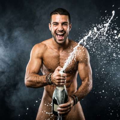 Sparkling champagne and a perfect body—celebrate the art of male beauty in every pour. 🍾✨ #studio #hairy