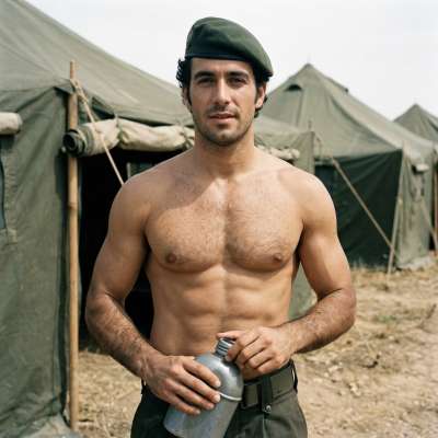 Hot military hunk in full gear, ready to serve and protect. Pure strength and dedication on display. #military #nature