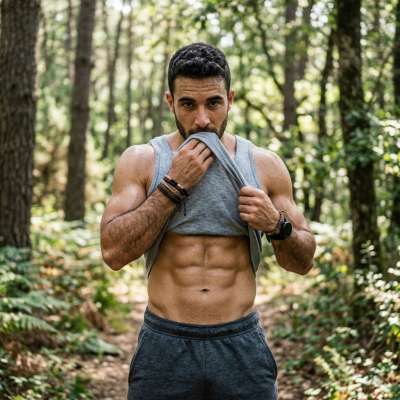 Sweat glistening under the sun, every muscle defined as he wipes his brow with that tight tank. Nature’s gym never looked...