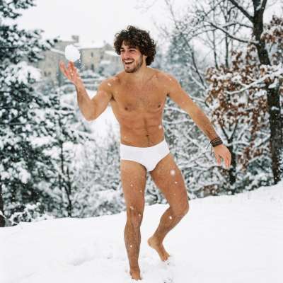 Frozen toes, fiery confidence. Nothing beats a man owning winter in just his skivvies. 🔥❄️ #snow #nature #underwear