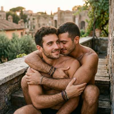 Celebrating the beauty of love and connection. Two gorgeous men embrace, radiating warmth and intimacy. Pure perfection....