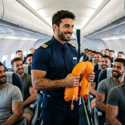 Every time a hot steward explains safety procedures, we’re all ears for more than one reason. 😏✈️ #airport #uniforms #travel