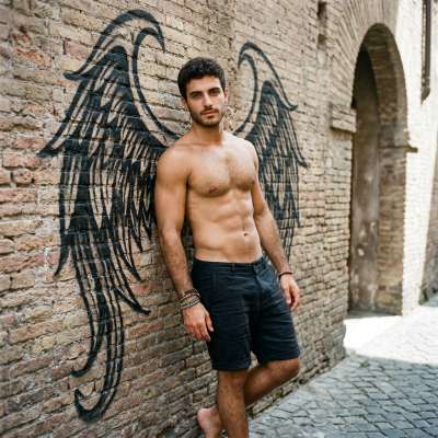 Every winged moment counts. Embrace the devilishly divine in every frame. #malebeauty #street #fairytale #athlete