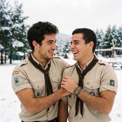 Embrace the warmth of connection, even in the coldest moments. Two scouts finding comfort in each other’s arms—pure, tender,...