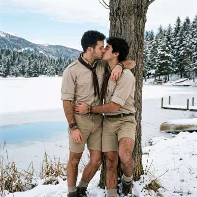 Embrace the warmth of love even in the coldest moments. Two scouts sharing a kiss under the snowflakes—pure, tender, and...