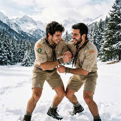 Sun-kissed cheeks, rosy from the cold, and laughter that warms the winter air. Two scouts, pure joy in every snowball...