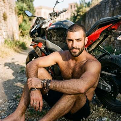 Every man’s got a ride—or should we say, a dream ride? 🏍️🔥 #malebeauty #street #hairy