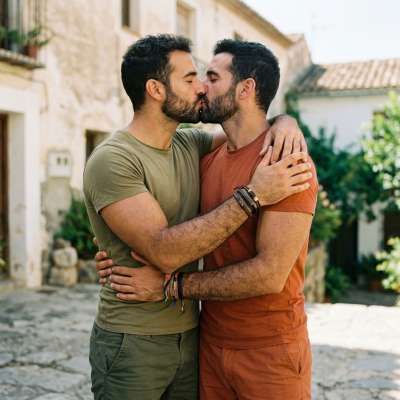 Two brothers, one breathtaking moment of love & connection. Pure, raw beauty in every glance. #couple #street #kiss
