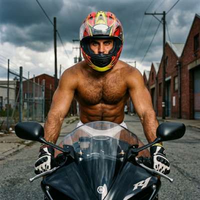 Confidence meets raw power on two wheels—shirtless, fearless, and absolutely stunning. Ride on, legend. #malebeauty #street...