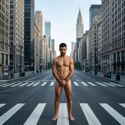 Urban elegance meets raw beauty—this striking pose in the heart of the city is pure confidence. #malebeauty #street #travel