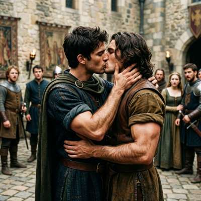 Our King Arthur is wildly, passionately lost to Lancelot—pure medieval romance at its most intoxicating. #malebeauty...